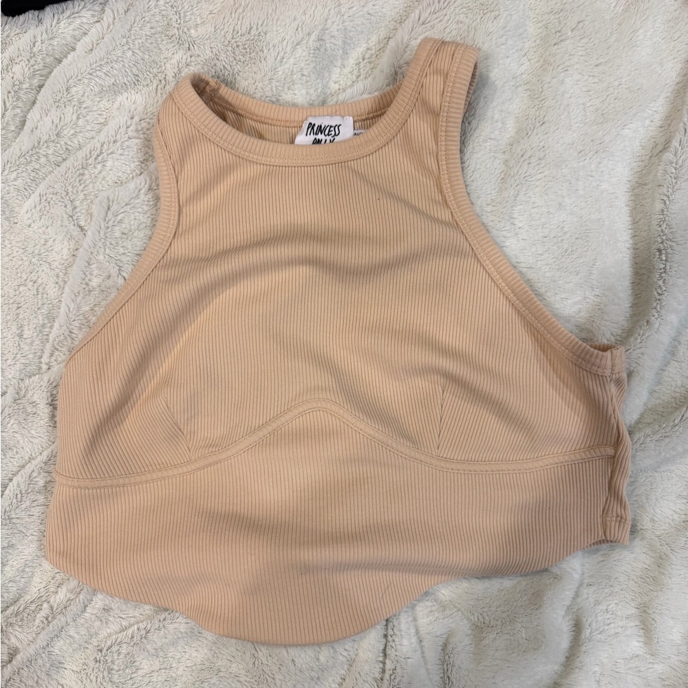 Princess Polly Women's Beige Ribbed Tank Top